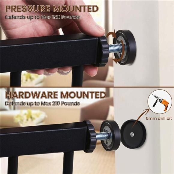 Baby Gate for Stairs, 29.6"-46" Pressure Mounted Dog Gate for House, Auto Close - Picture 3 of 7